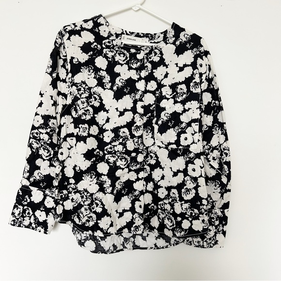 Everlane Floral Button Down Popover Love Sleeve Top 100% Linen Size Large - Picture 1 of 6